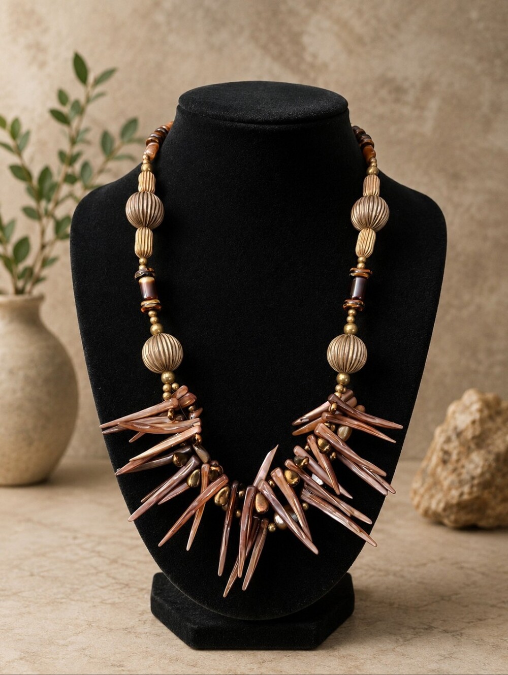 NWOT Lucille Gauthier Spike Mother Of Pearl Statement Necklace